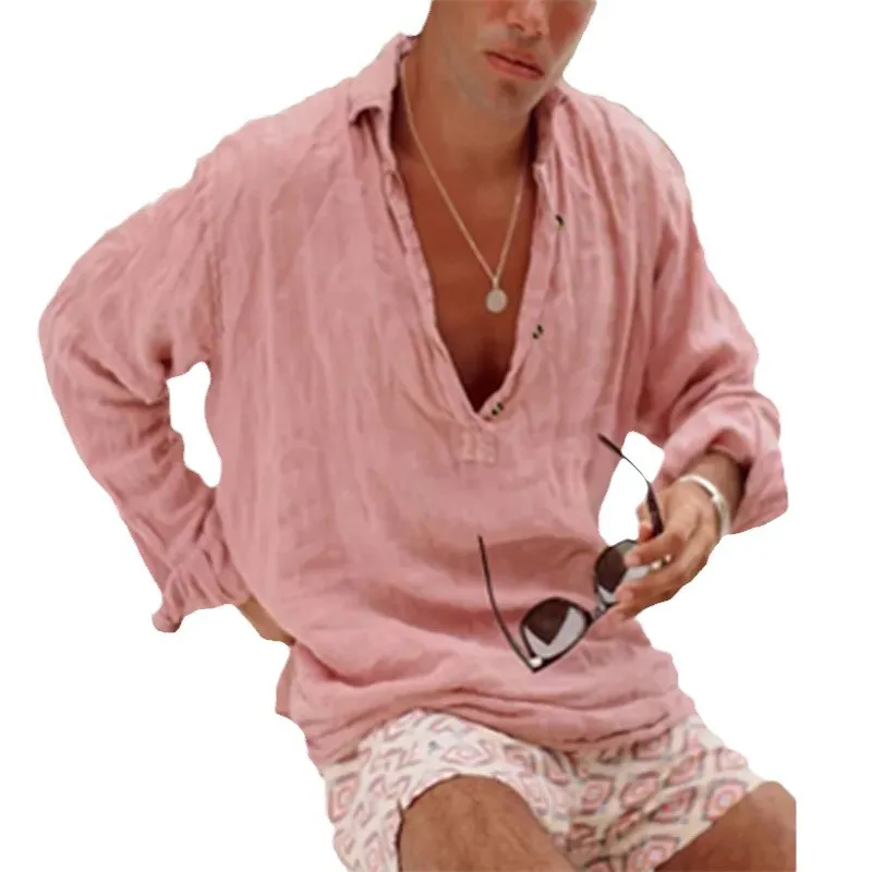 Men's Full Size Casual Linen Long Sleeve Top Plus Size, image 2