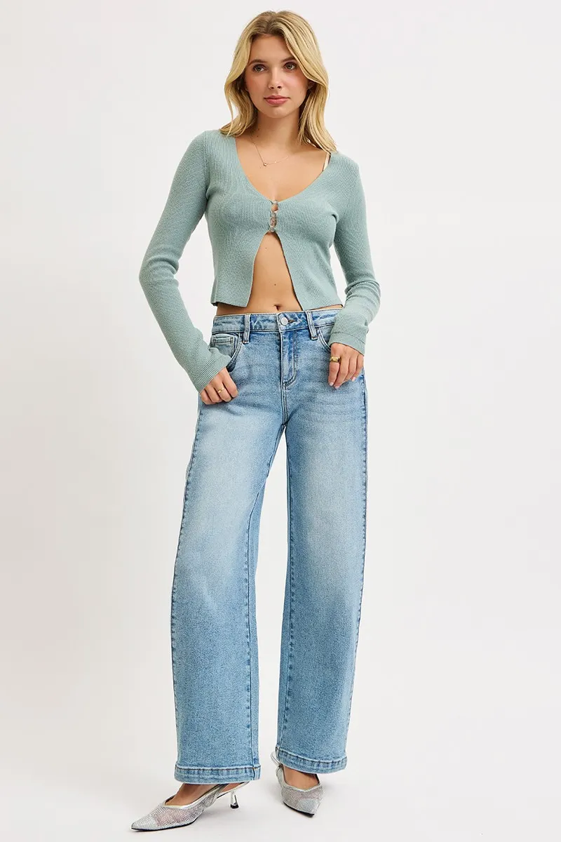 Mid Rise Wide Barrel Transferable Leg Snap Jeans, image 11