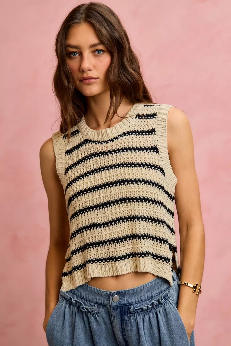 Low Gauge Textured Stripe Sleeveless Sweater Top, image 13