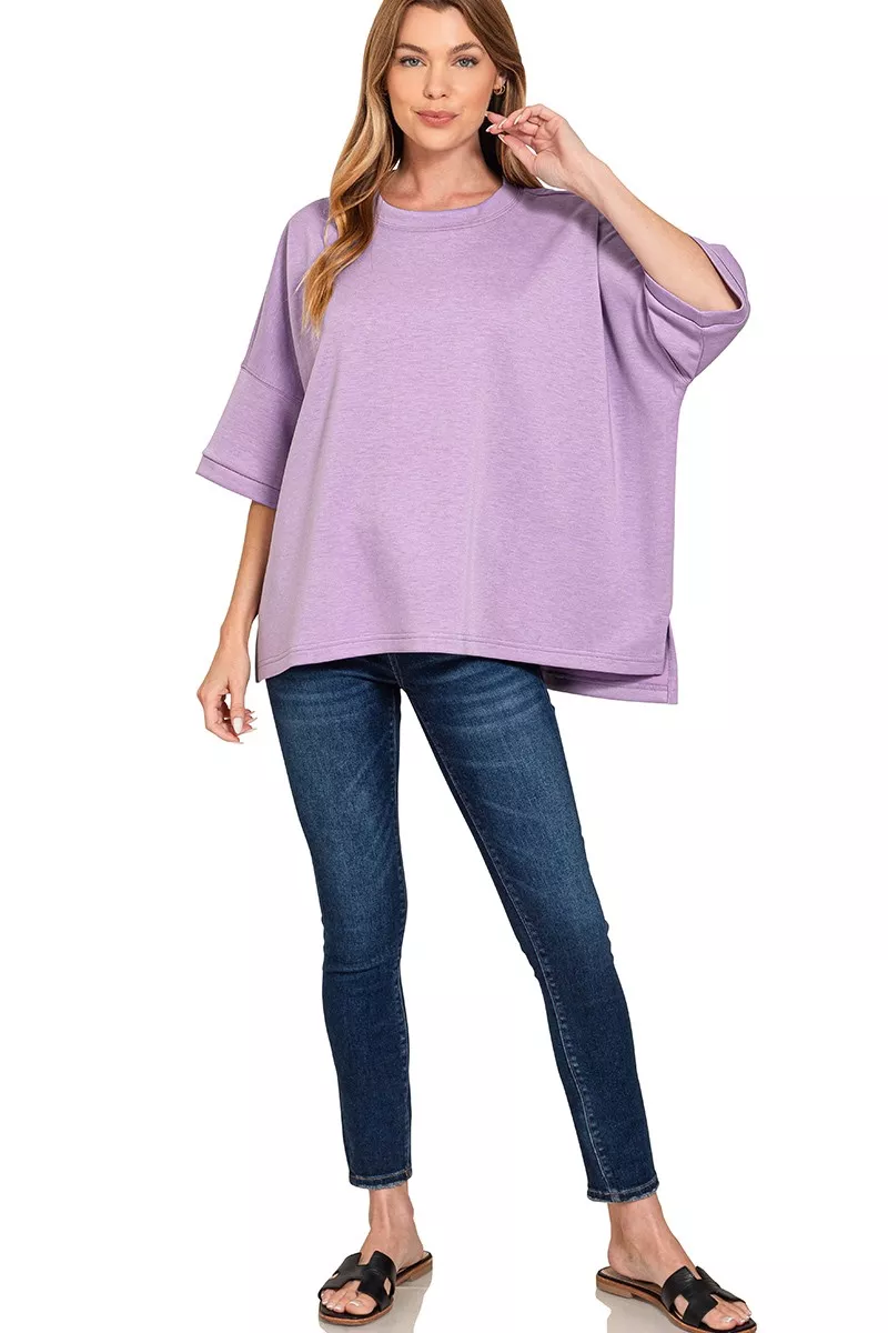 Scuba Round Neck Top With Side Slits, image 4