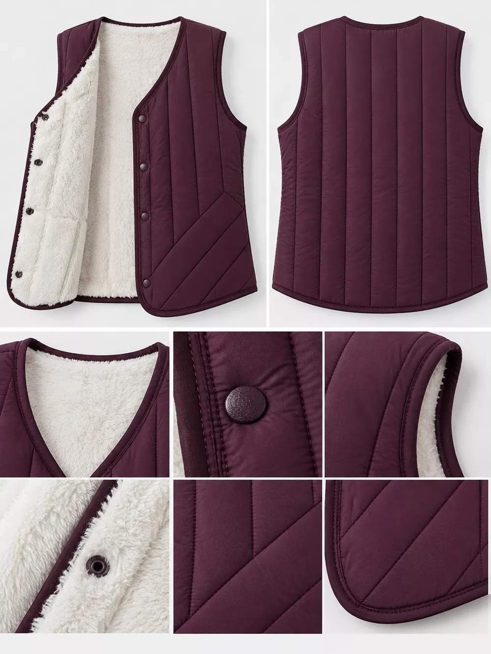 Full Size Quilted Button Up Vest Coat Plus Size, image 22
