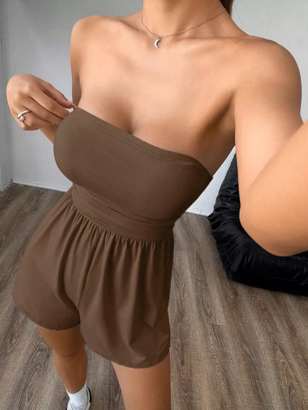 Chic Strapless Ruched Waist Romper, image 13
