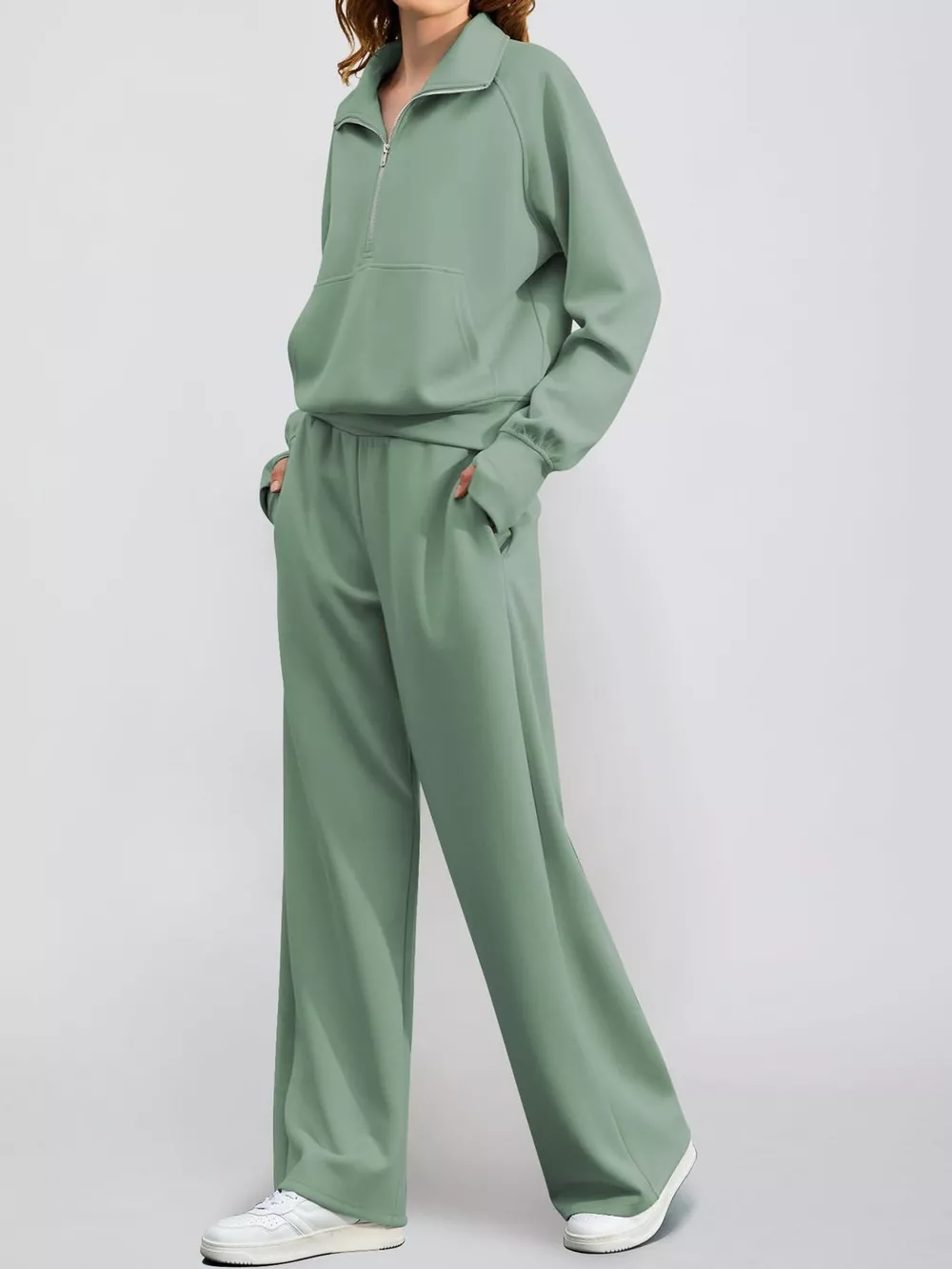 Half-Zip Sweatshirt and Wide-Leg Pants Set, image 51