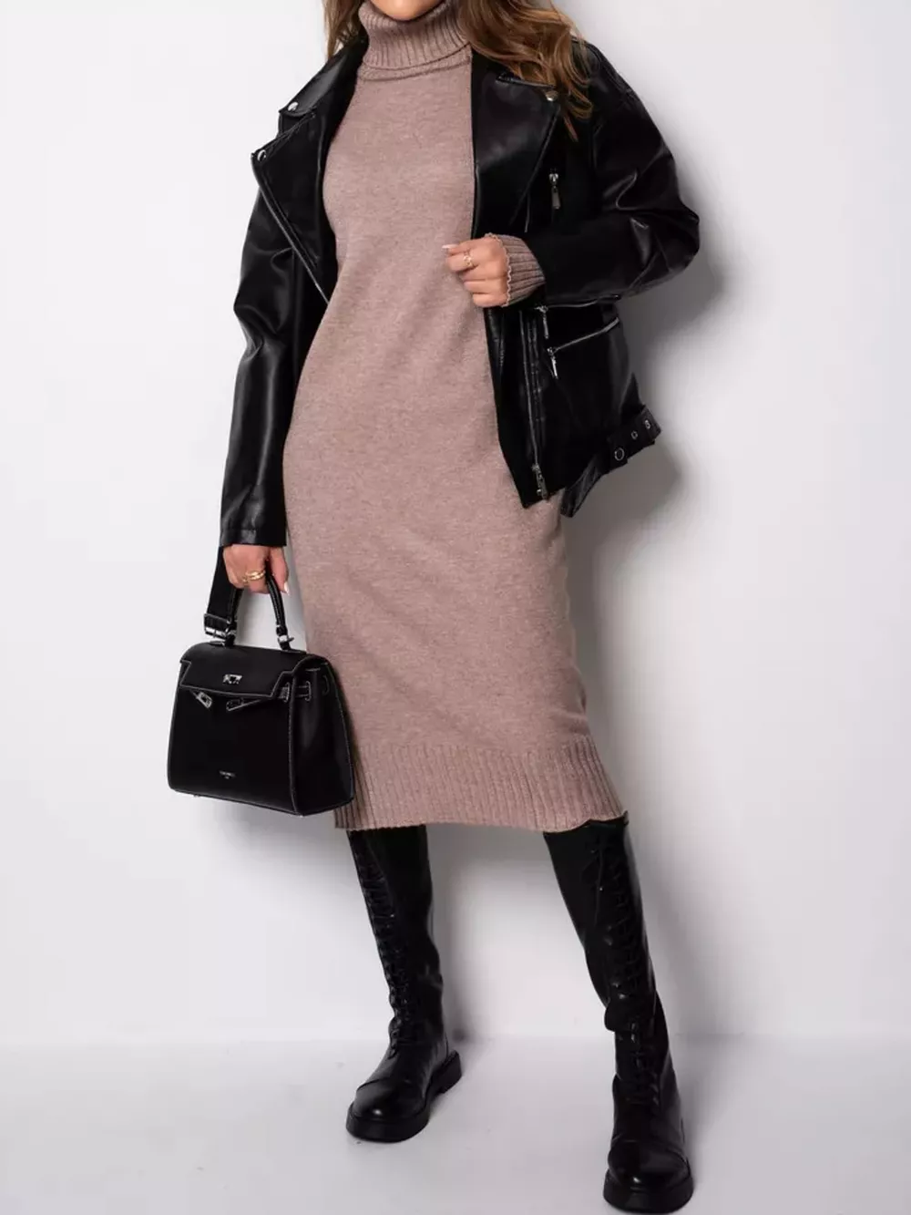 Turtleneck Ribbed Knit Sweater Dress, image 18
