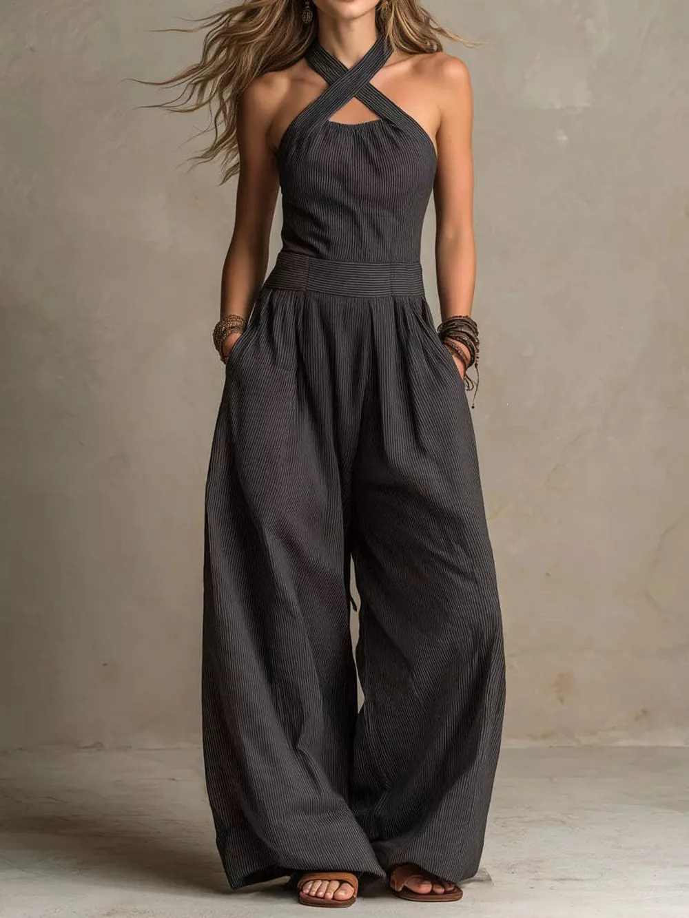 Full Size Halter Neck Wide-Leg Jumpsuit Plus Size, image 18