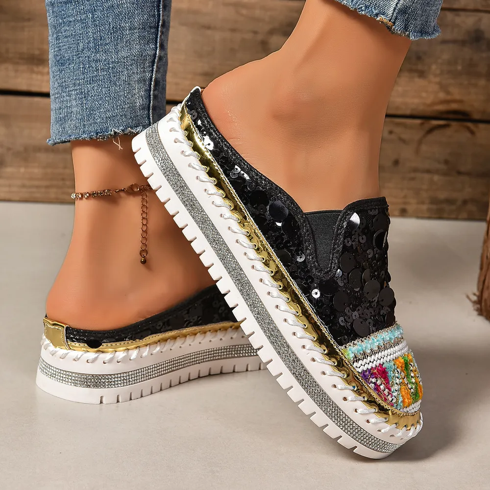 Sequin Round Toe Platform Loafers, image 25