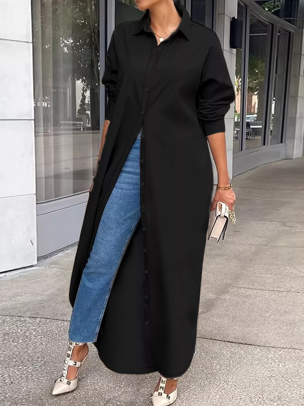 Plus Size Longline Button-Down Shirt, image 9