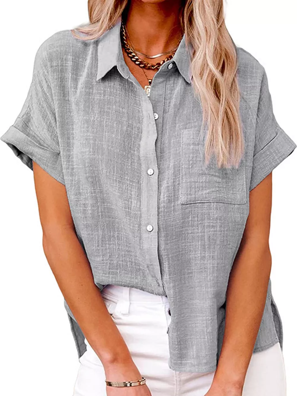 Full Size Button Up Short Sleeve Shirt Plus Size, image 11
