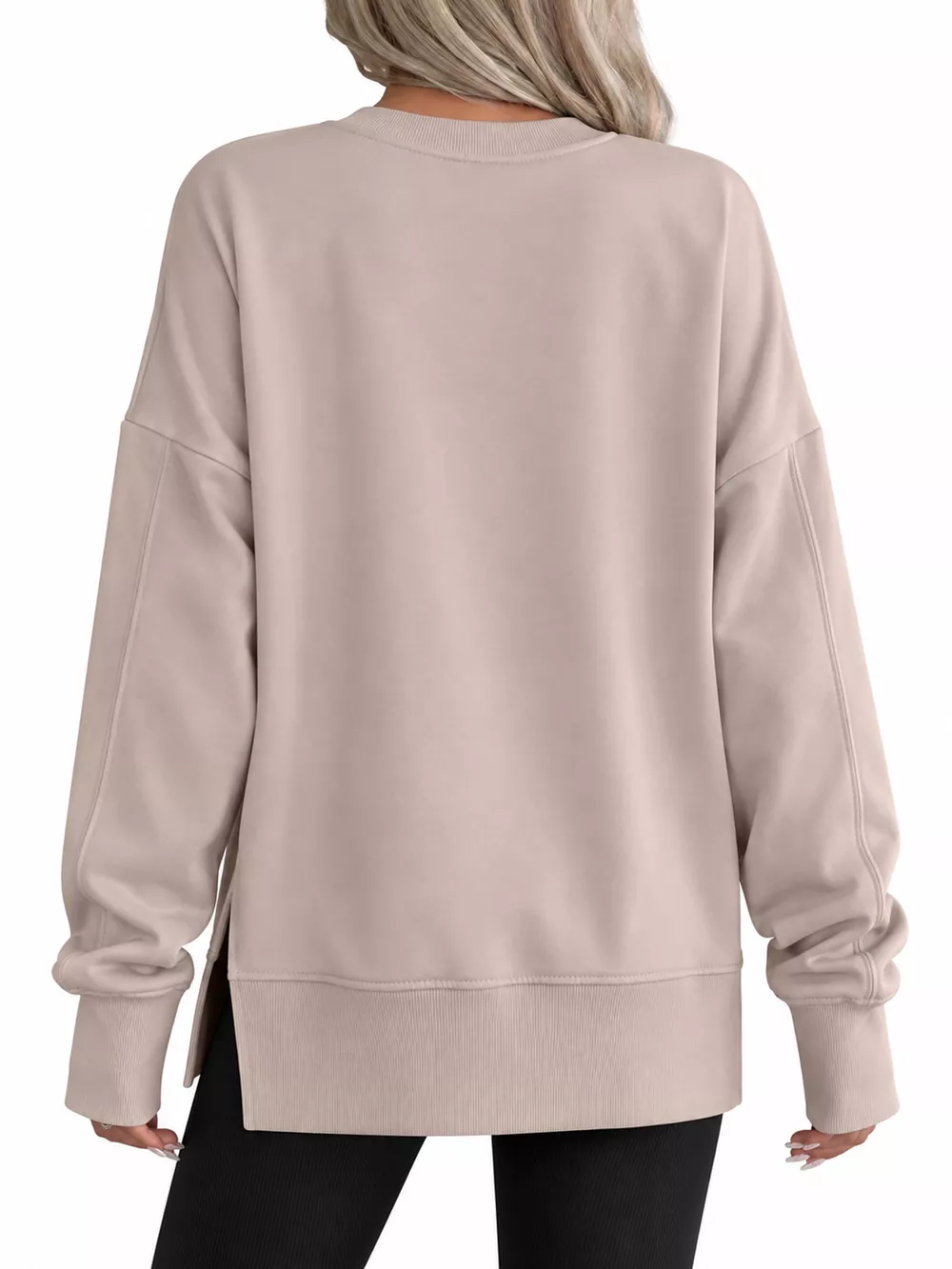 Oversized Crew Neck Sweatshirt with Side Slit, image 49