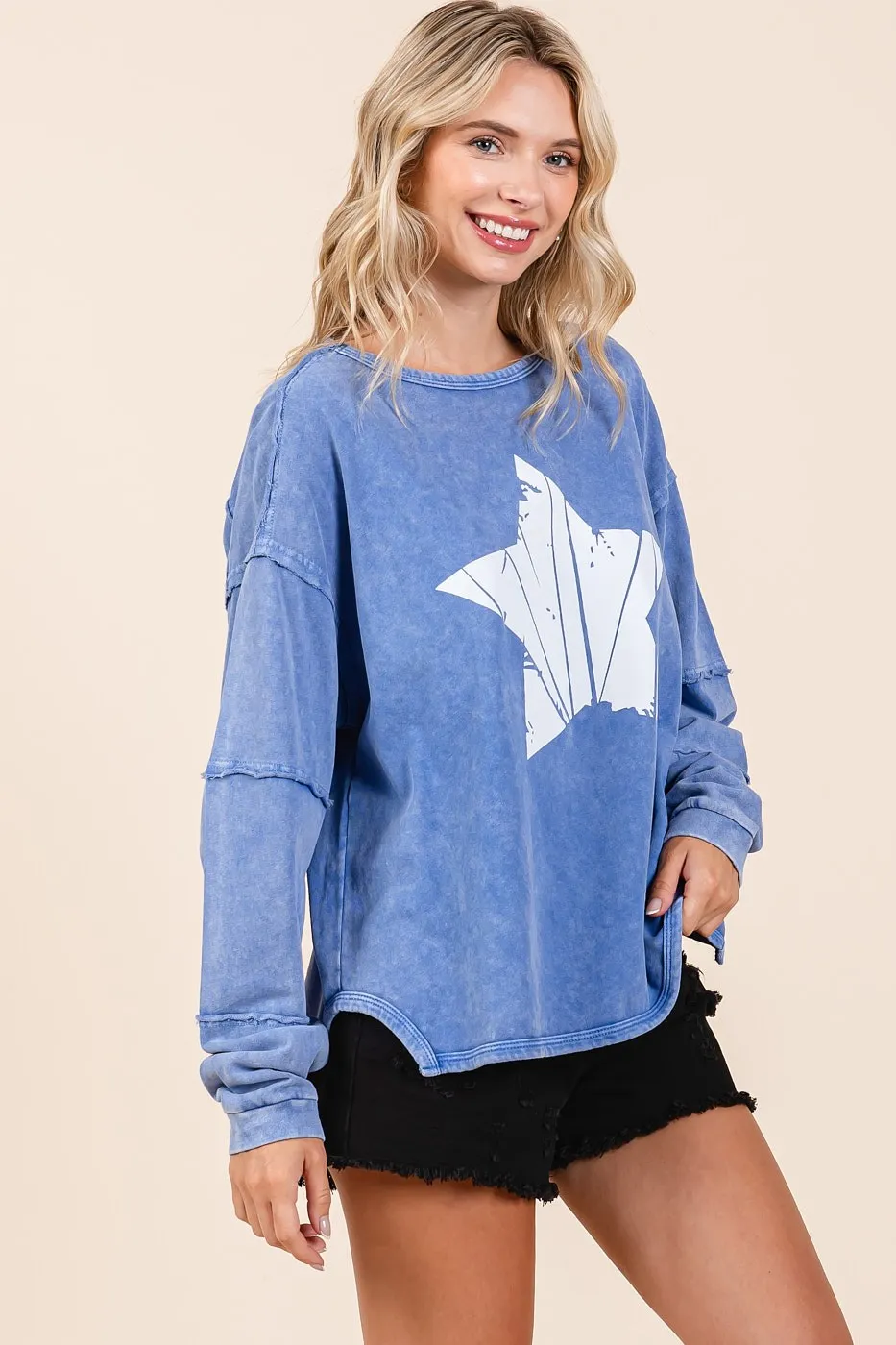 Star Graphic Mineral Wash Long Sleeve Top, image 7