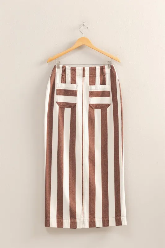 Striped Pocket Detail Maxi Skirt, image 2