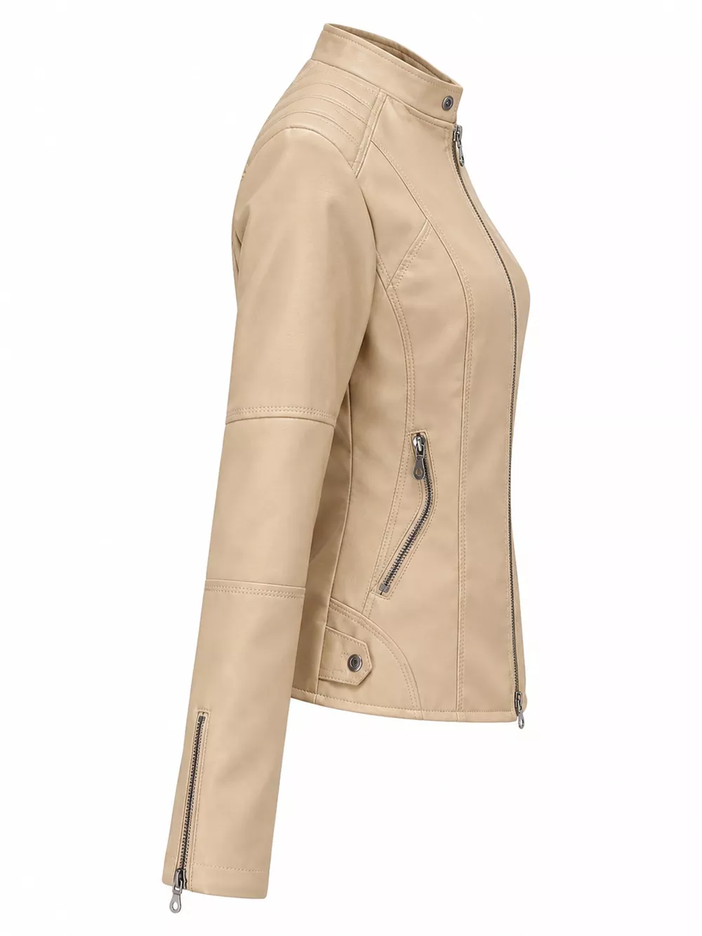 Full Size Slim Fit Faux Leather Moto Jacket Plus Size, image 21