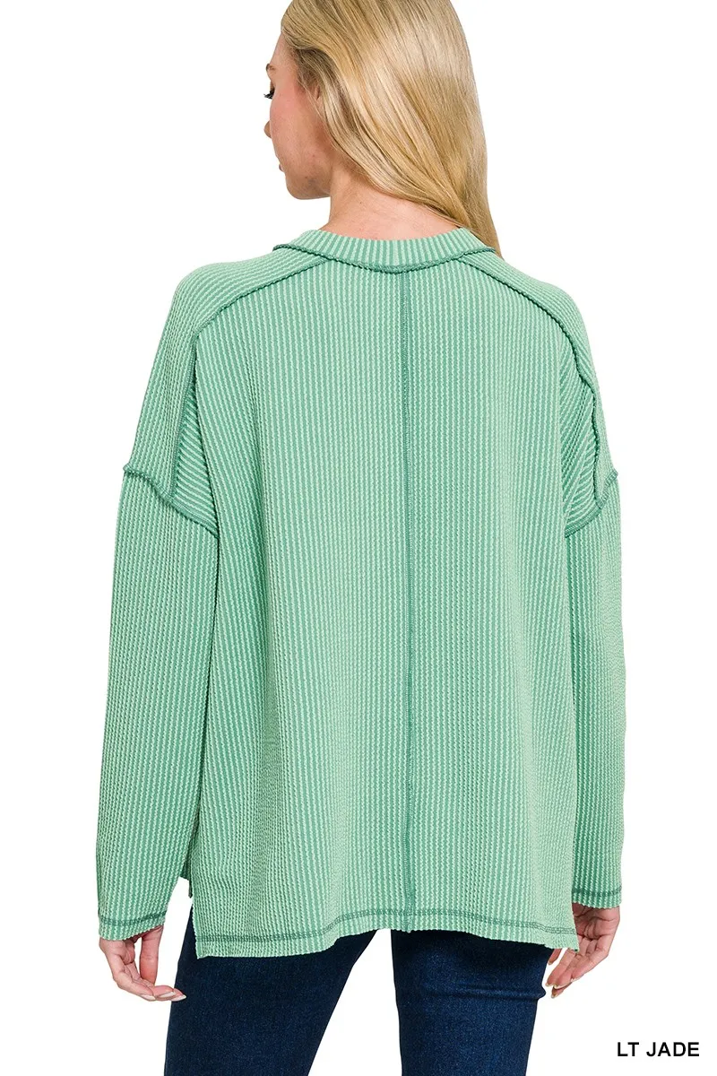 Exposed Seam Long Sleeve Corded Rib Knit Top, image 3