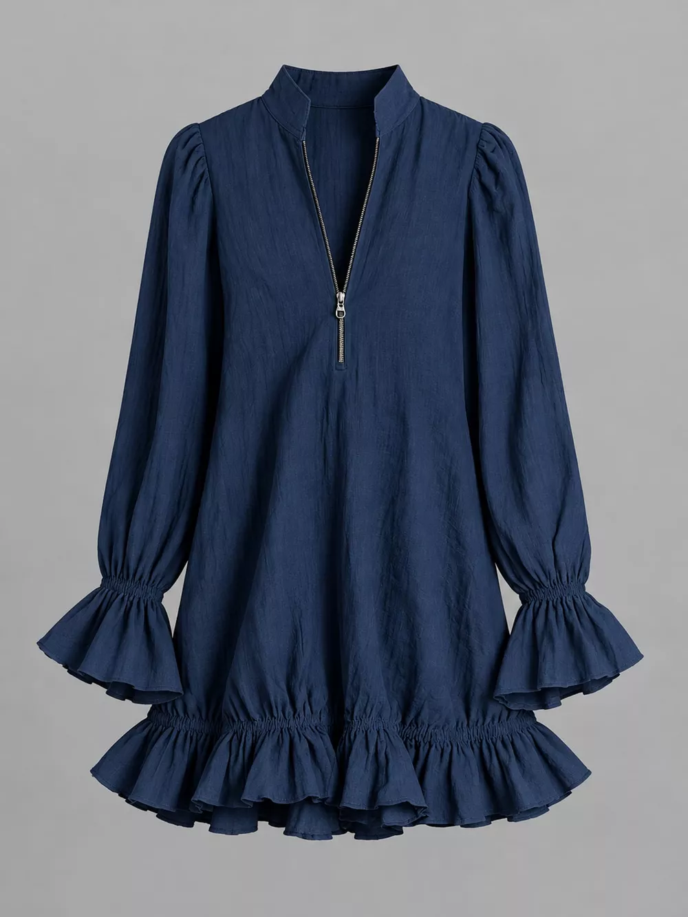 Zipper-Front Ruffle Hem Mini Dress, image 19