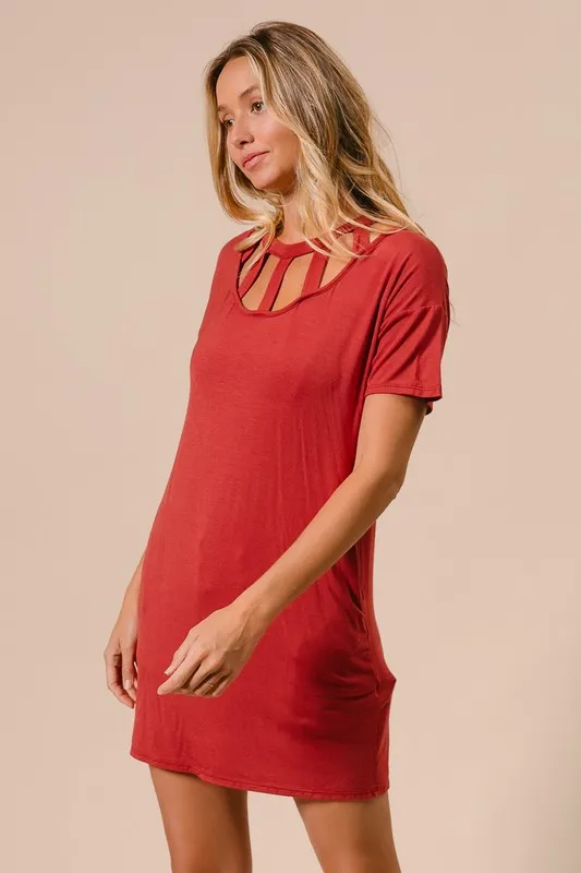 Front Cutout Mini Tee Dress with Pockets, image 10