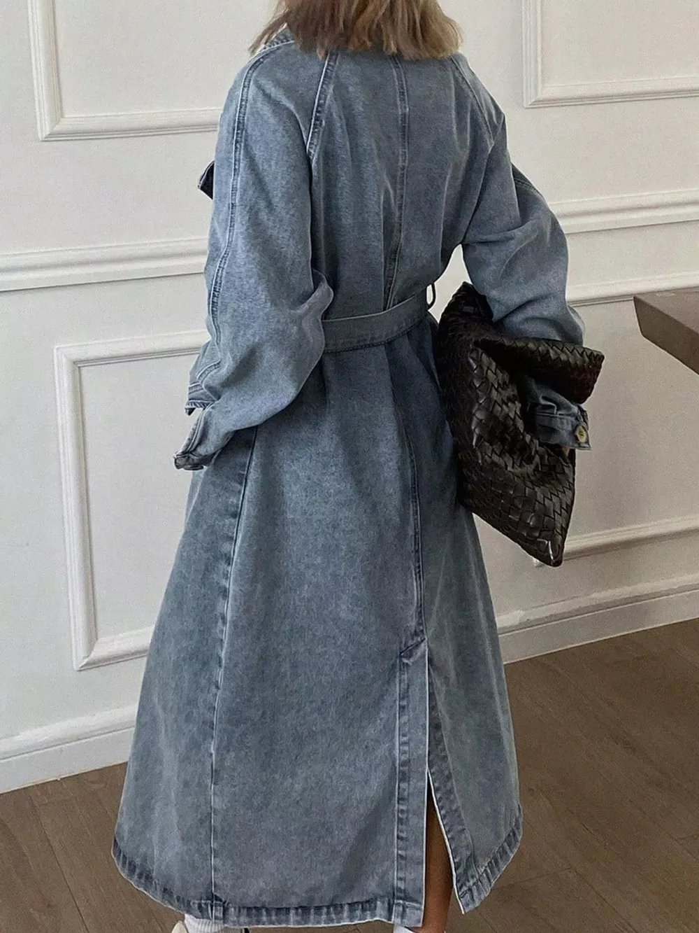 Vintage Washed Longline Denim Trench Jacket, image 6