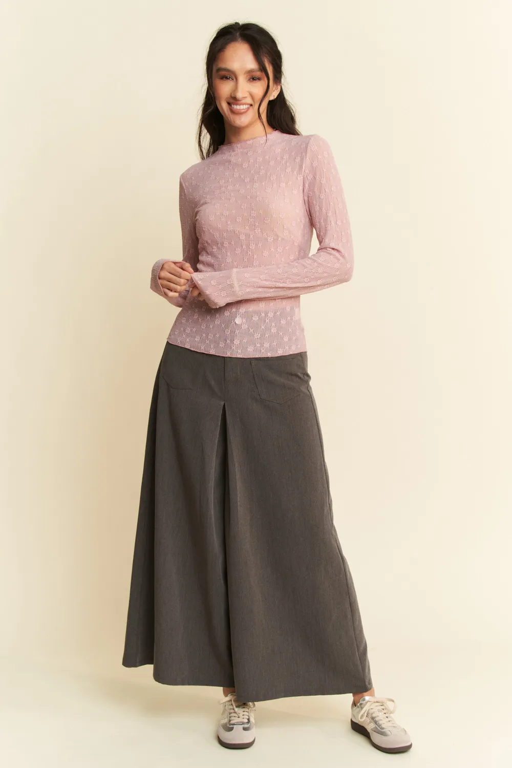 Long Sleeve Sheer Small Embroidered Bows Lace Top, image 4
