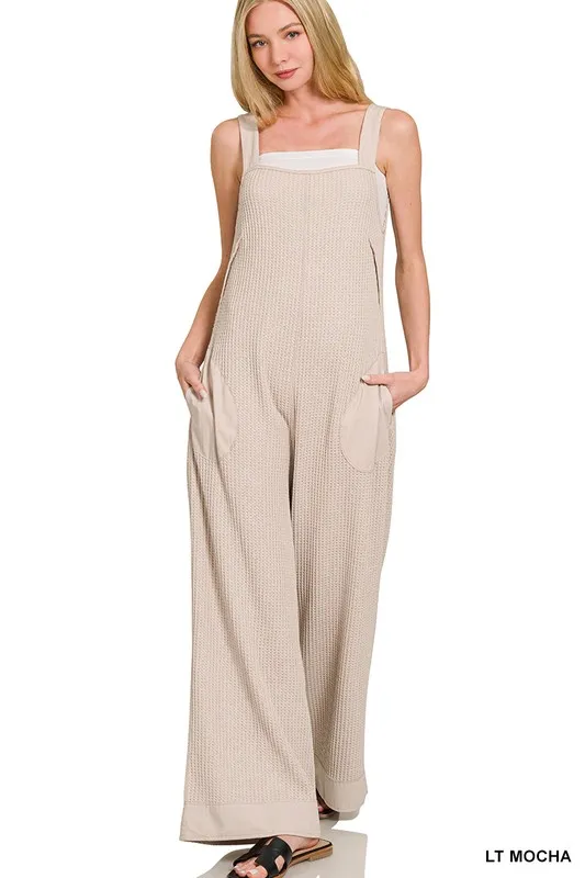 Knit Waffle Wide Leg Overalls