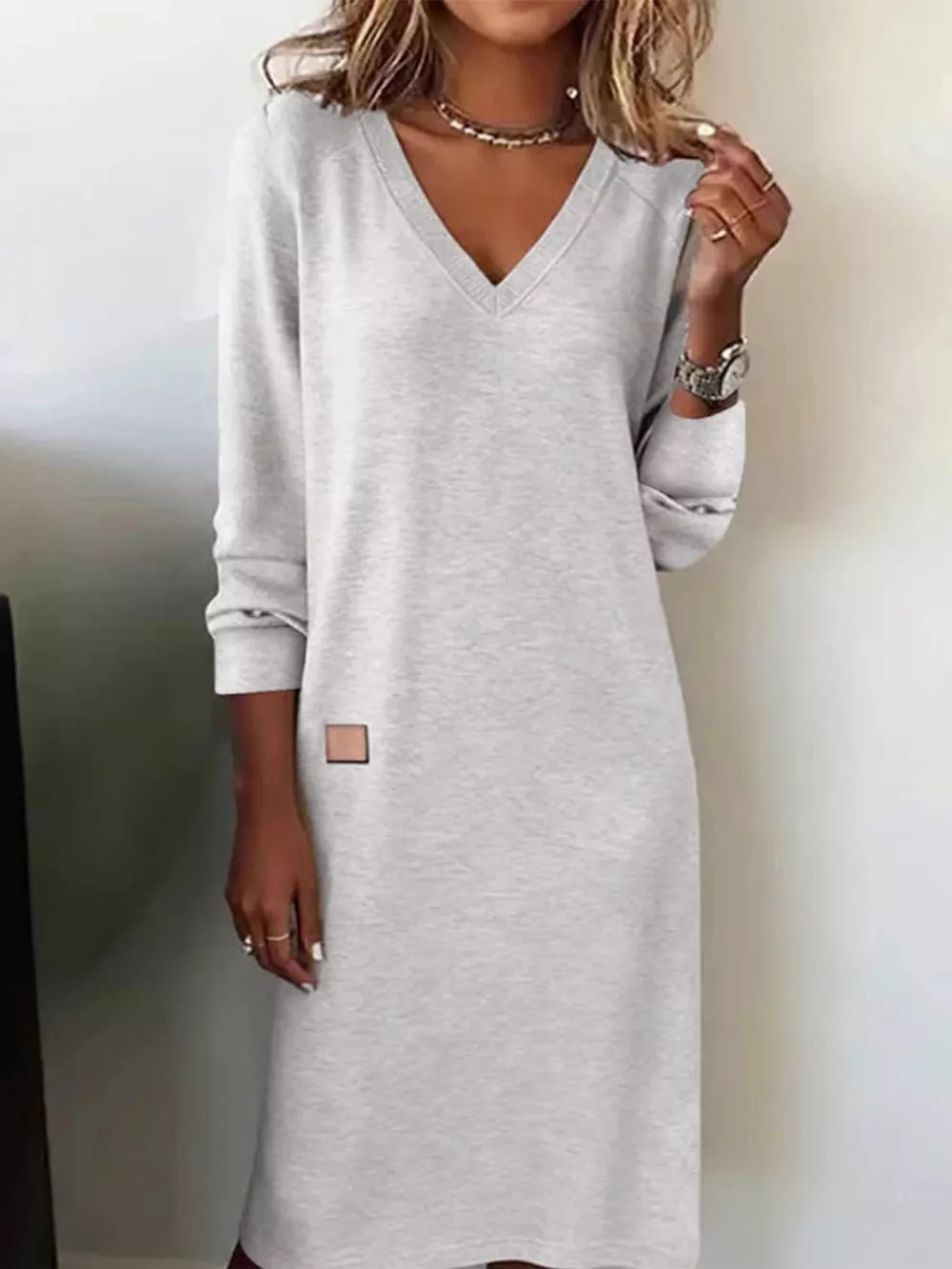 Full Size V-Neck Long Sleeve Midi Dress Plus Size