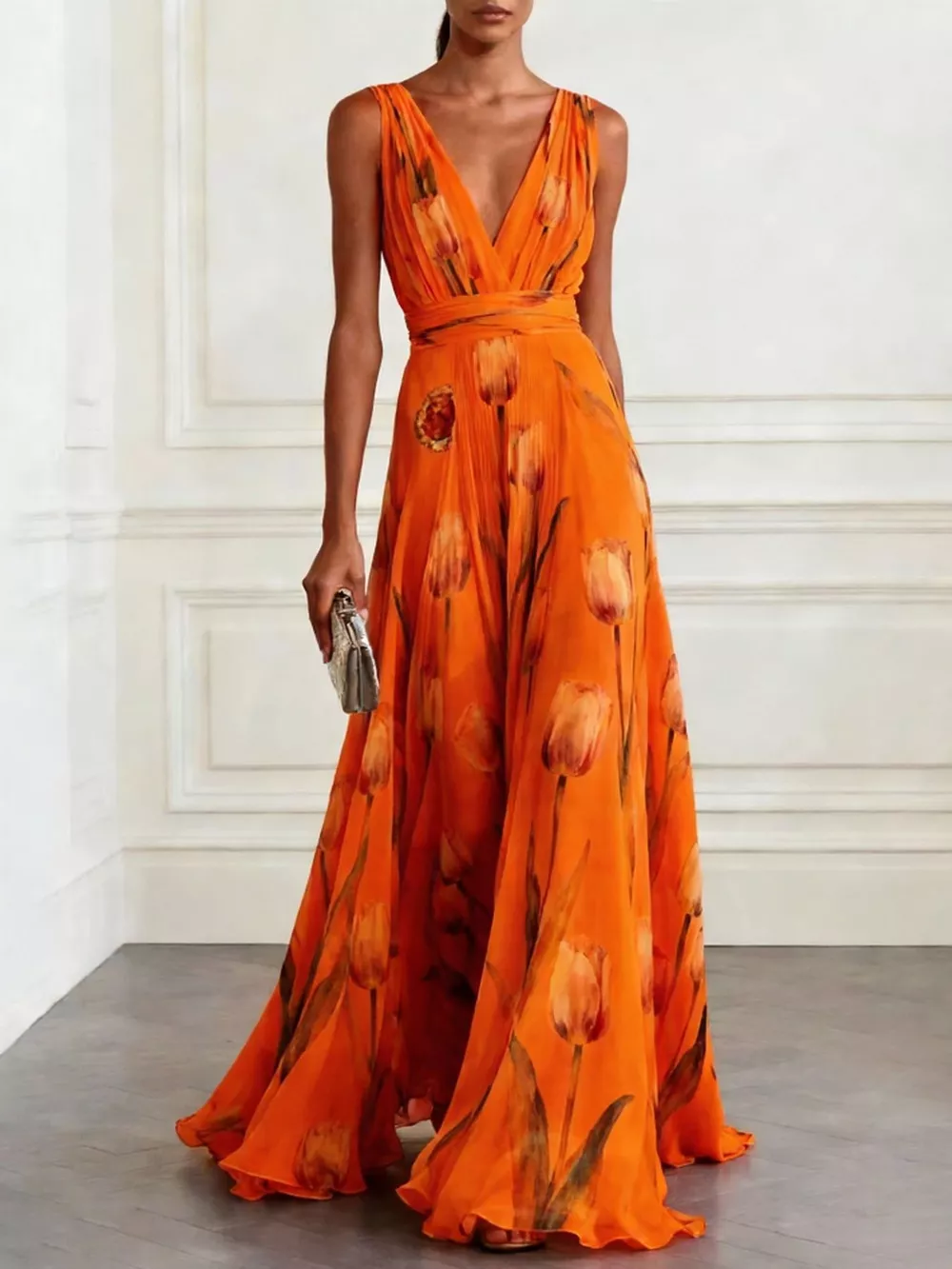 Full Size Sleeveless Floral Print Maxi Dress Plus Size, image 11