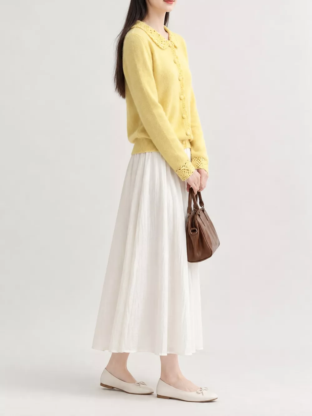 Lace-Collar Button Down Knit Cardigan, image 24