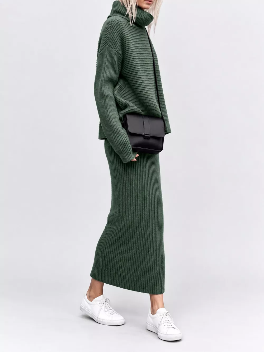 Ribbed Turtleneck Sweater Set with Matching Midi Skirt, image 13