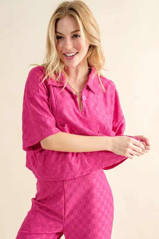 Brushed Texture Checker Board Pattern Casual Top, image 4
