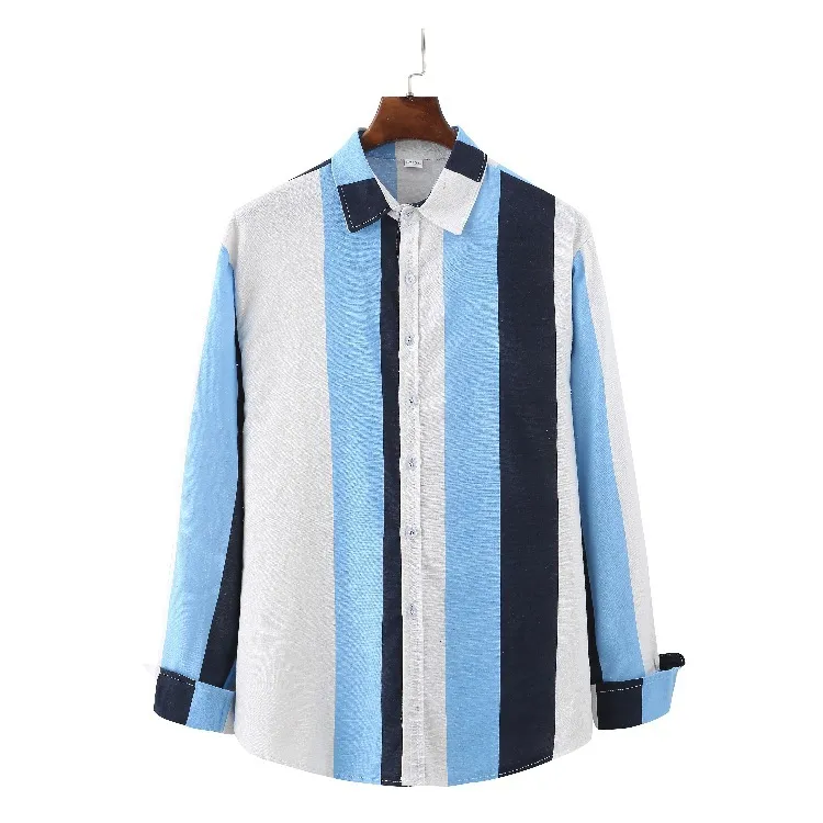 Men's Plus Size Striped Button Up Long Sleeve· Shirt