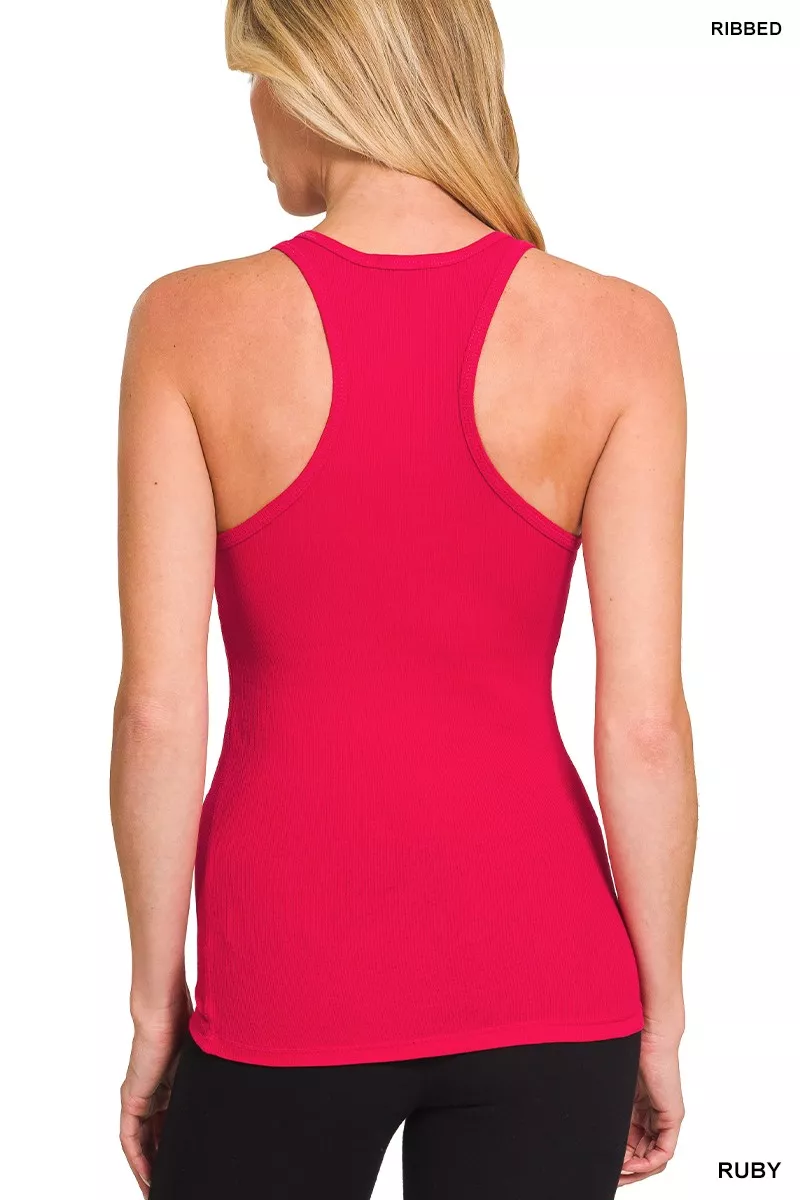 American Flag Embroidery Stretchy Ribbed Tank, image 2