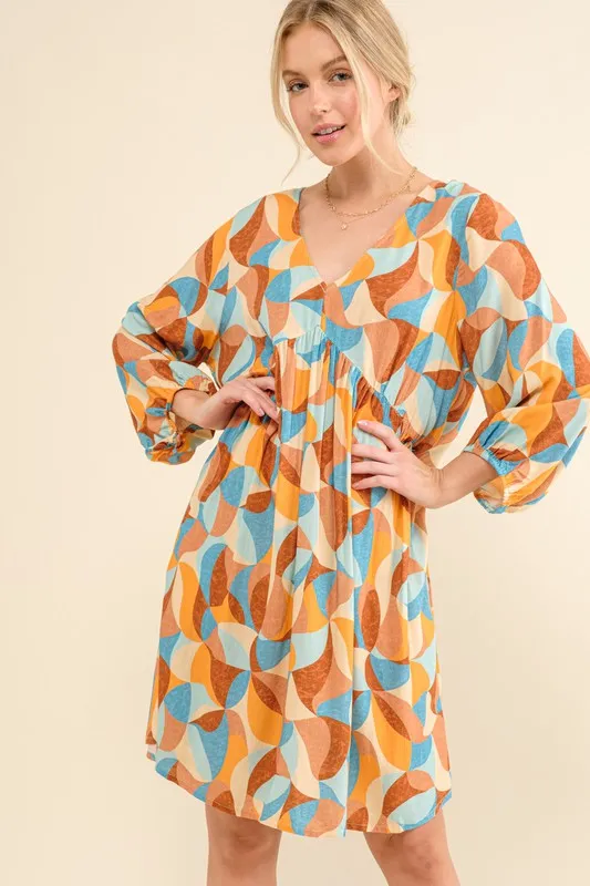 Printed Open Back Puff Sleeve Casual Dress, image 6