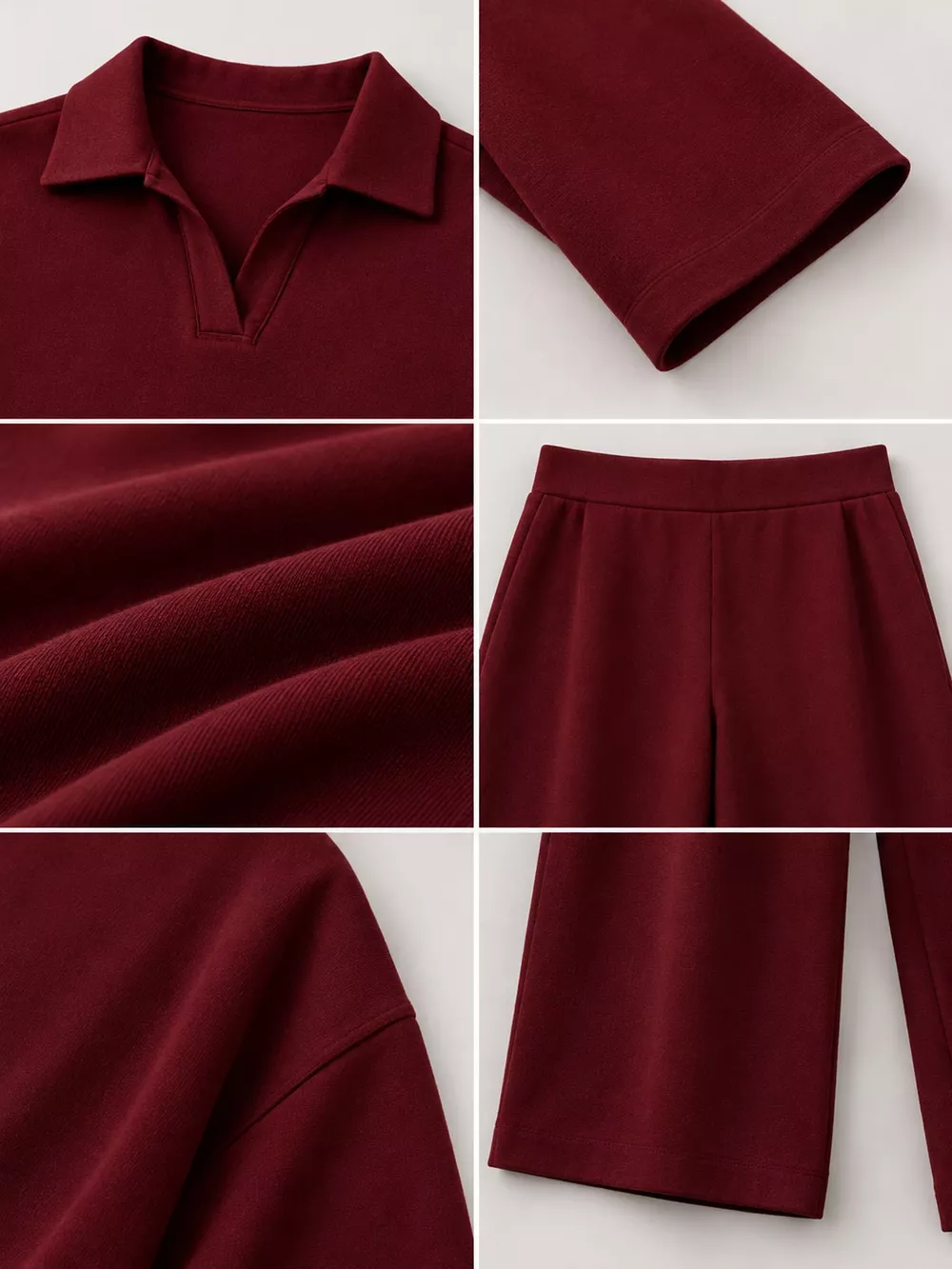 Polo Collar Top and Wide-Leg Pants Set, image 45