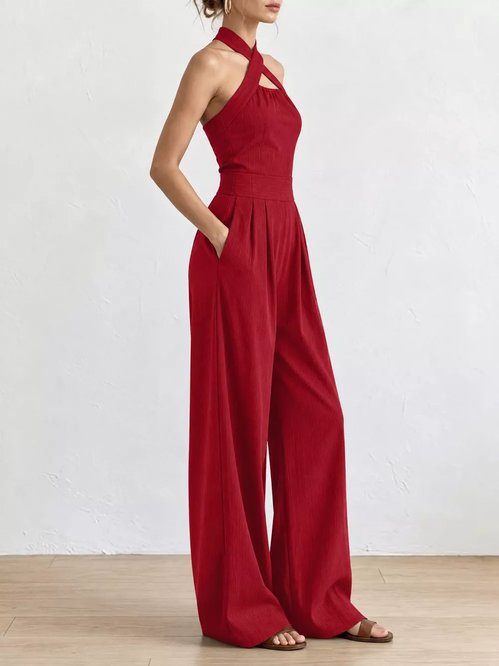 Full Size Halter Neck Wide-Leg Jumpsuit Plus Size, image 23