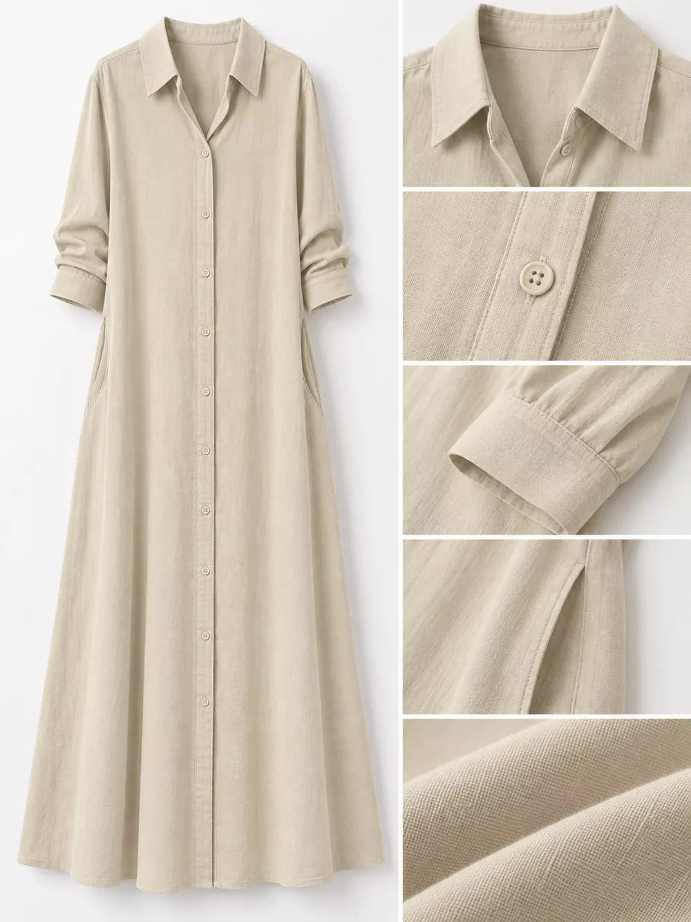 Full Size Button Front Long Sleeve Maxi Shirt Dress Plus Size, image 33