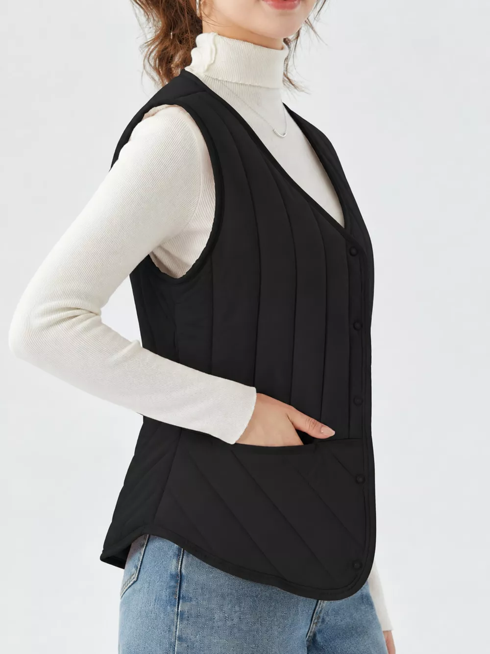 Full Size Quilted Button Up Vest Coat Plus Size, image 3