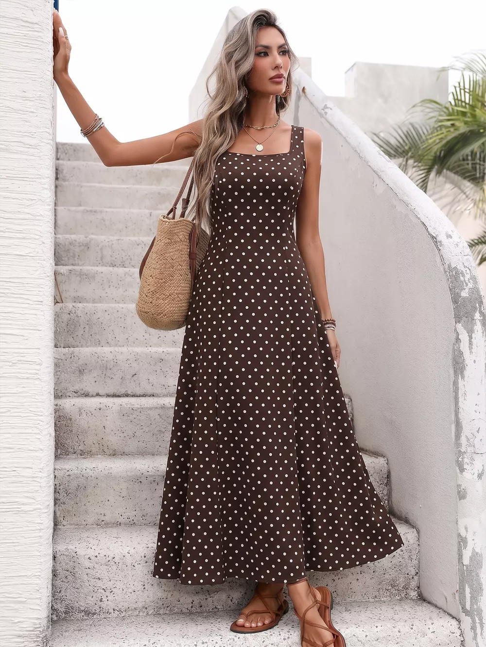 Polka Dot Sleeveless Maxi Dress, image 4