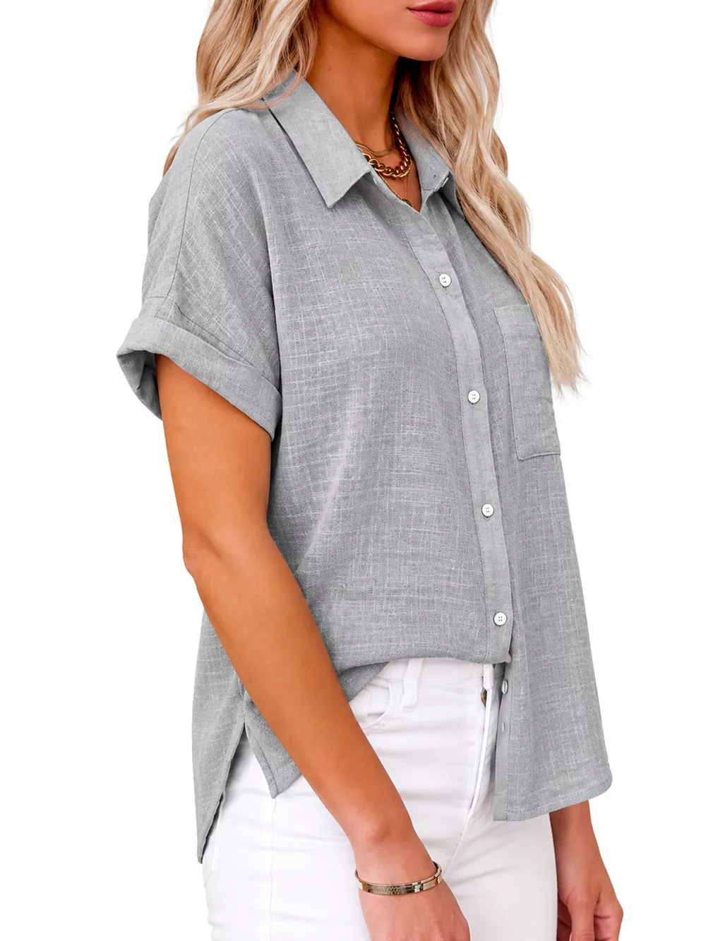 Full Size Button Up Short Sleeve Shirt Plus Size, image 12