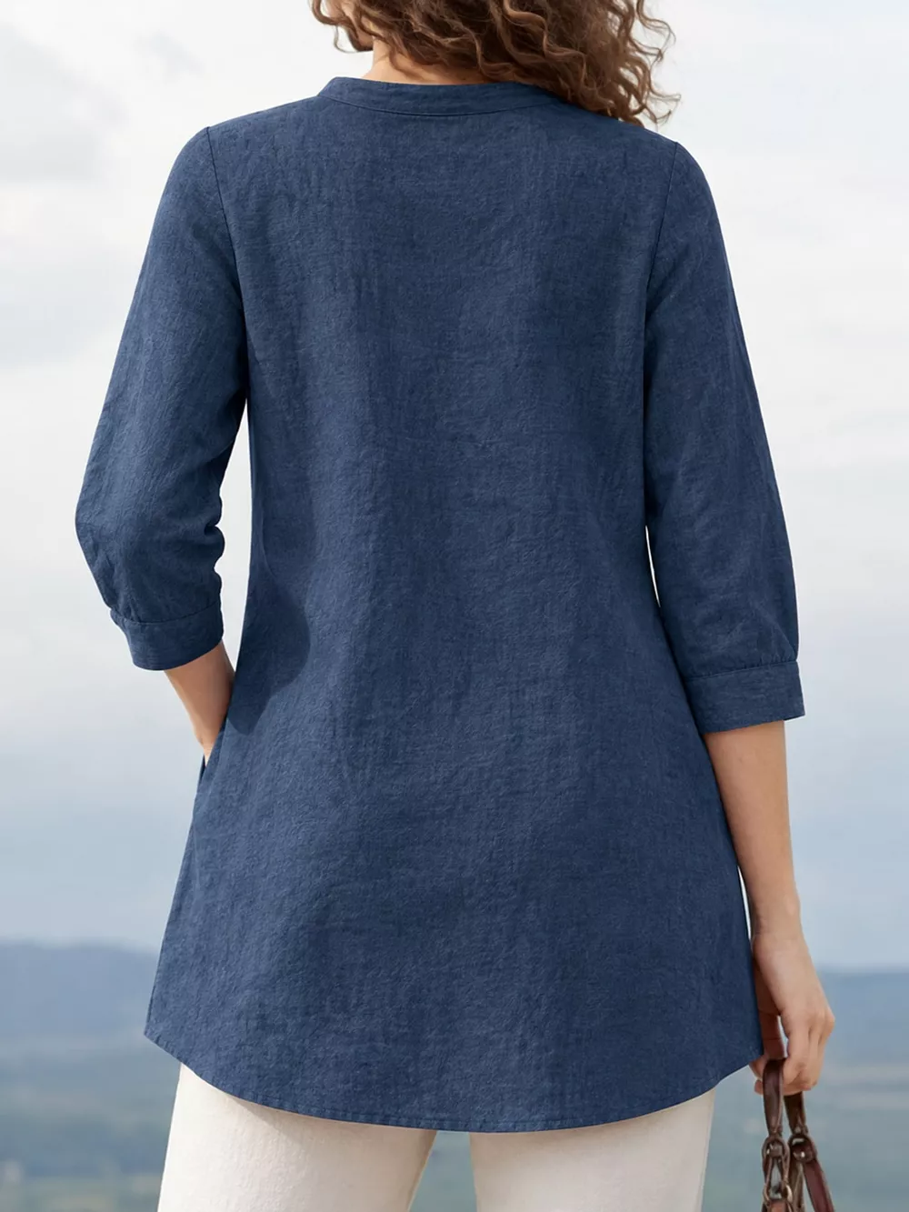 Full Size Button Detail 3/4 Sleeve Blouse Plus Size, image 12