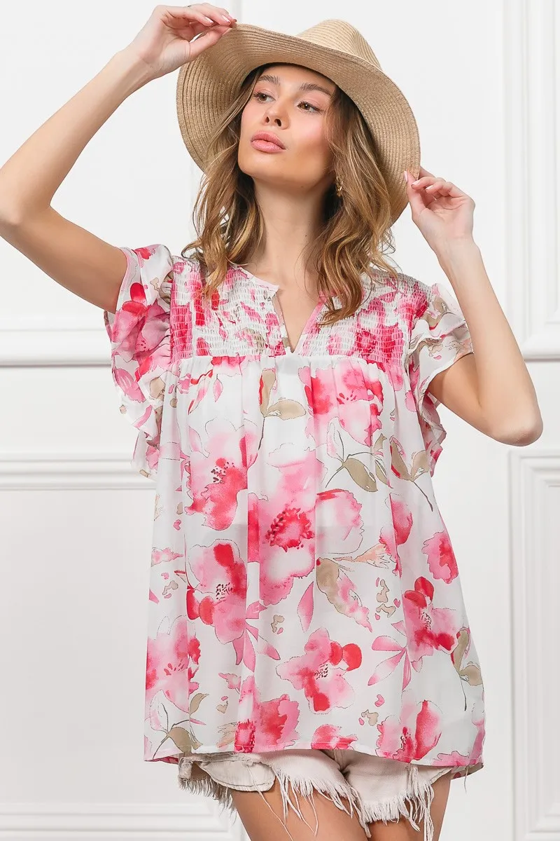 Floral Print Flutter Sheer Top, image 12