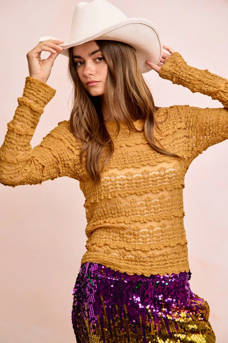Ruffles Detail Mardi Gras Color Flower Lace Top, image 11