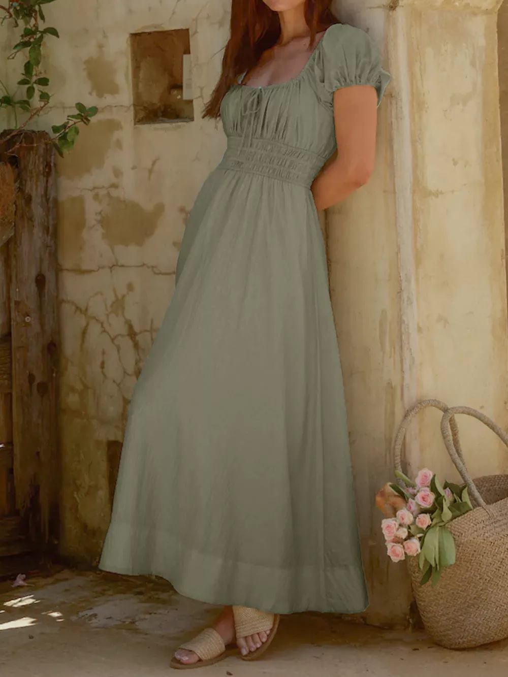 Smocked Waist Puff Sleeve Maxi Dress, image 10