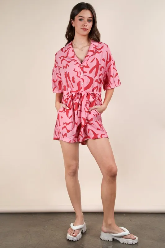 Oversized Printed Button Down Resort Romper