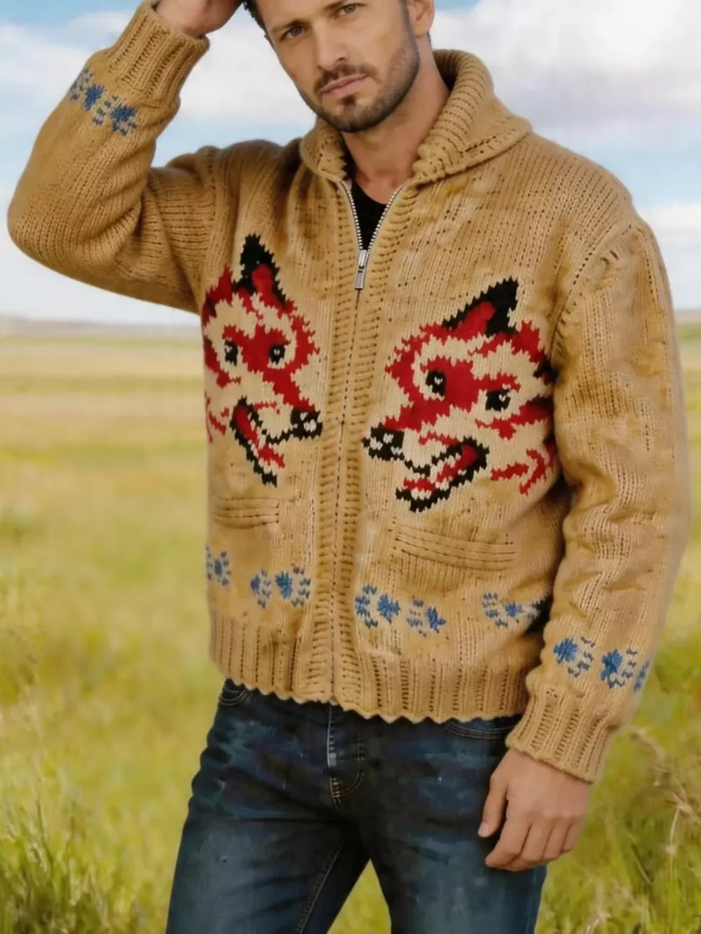Men's Full Size Animal Chunky Knit Zip-Up Cardigan Plus Size, image 11