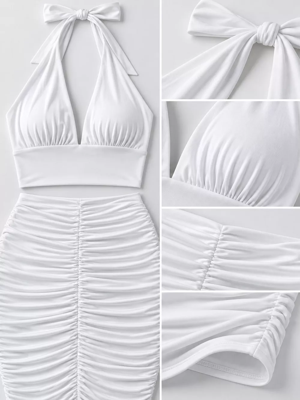 Halter Crop Top and Ruched Bodycon Mini Skirt Set, image 33