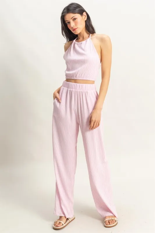 Striped Halter Neck Top and Pants Set