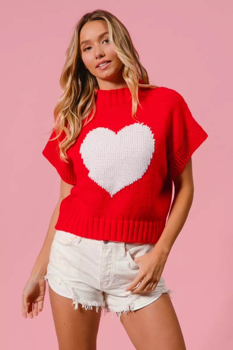 Rib Banded Heart Pattern Valentines Sweater, image 13