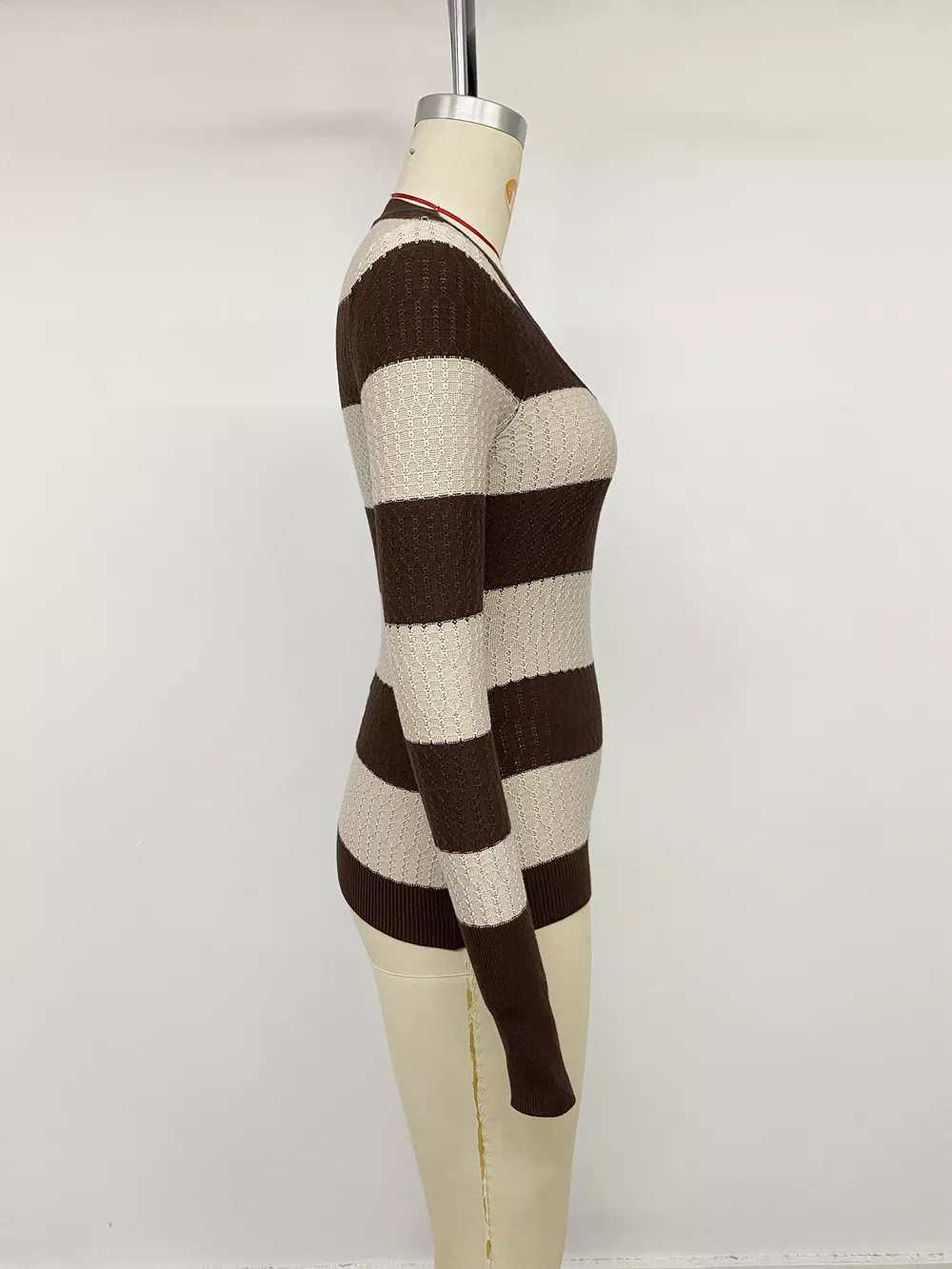 Striped V-Neck Knit Top, image 8