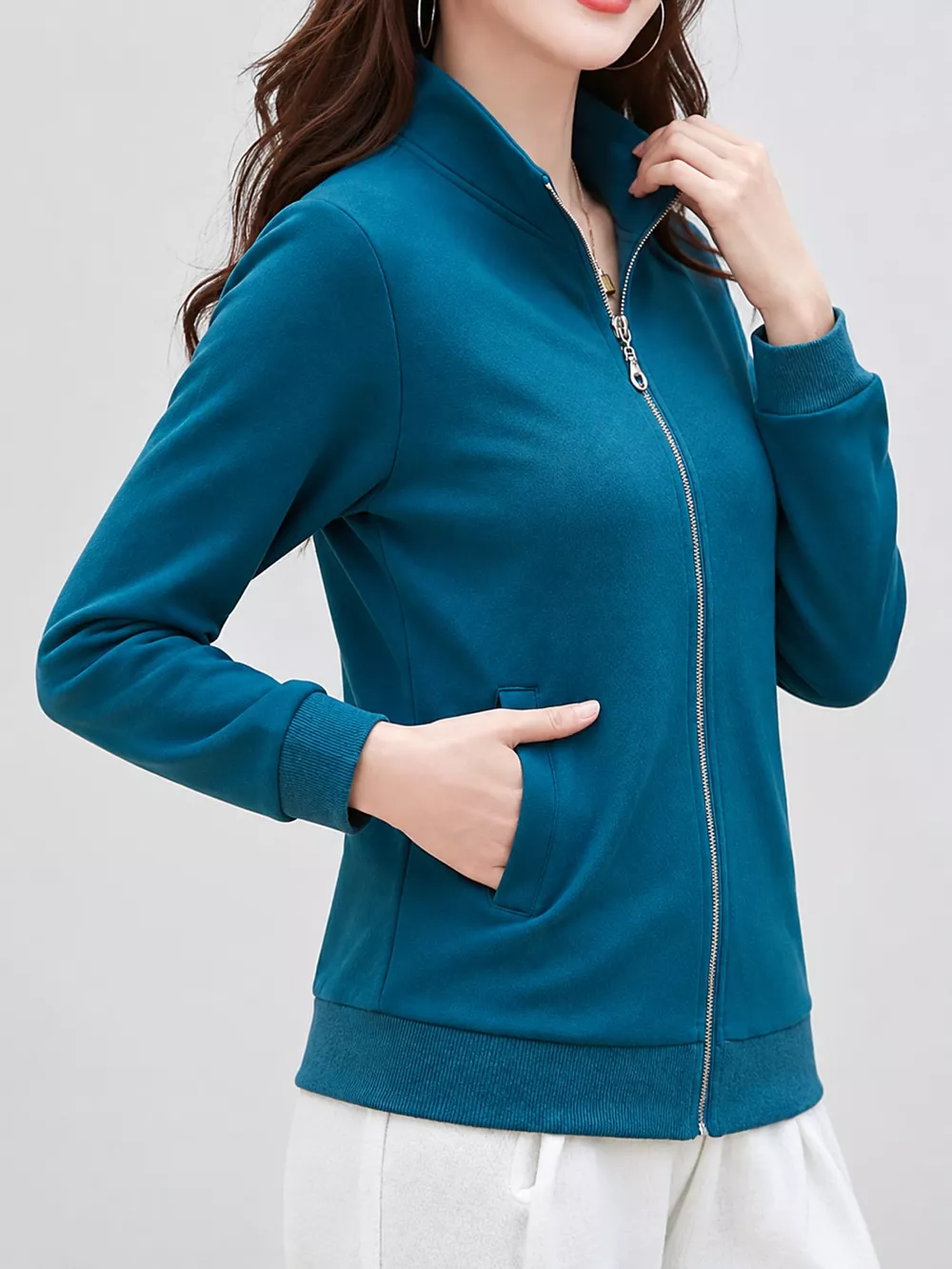 Full Size Stand-Collar Zip-Up Sweatshirt Plus Size, image 31