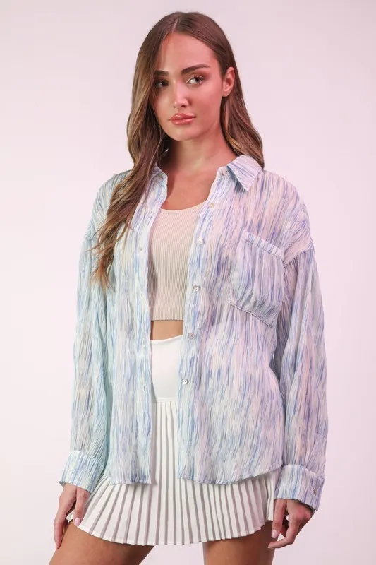 Plus Size Oversized Printed Button Up Shirt
