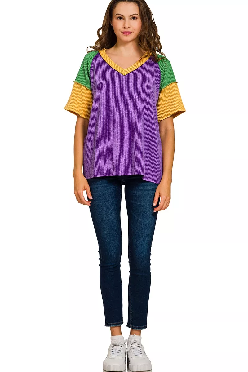 Mardi Gras Raised Rib Color Block Top, image 3