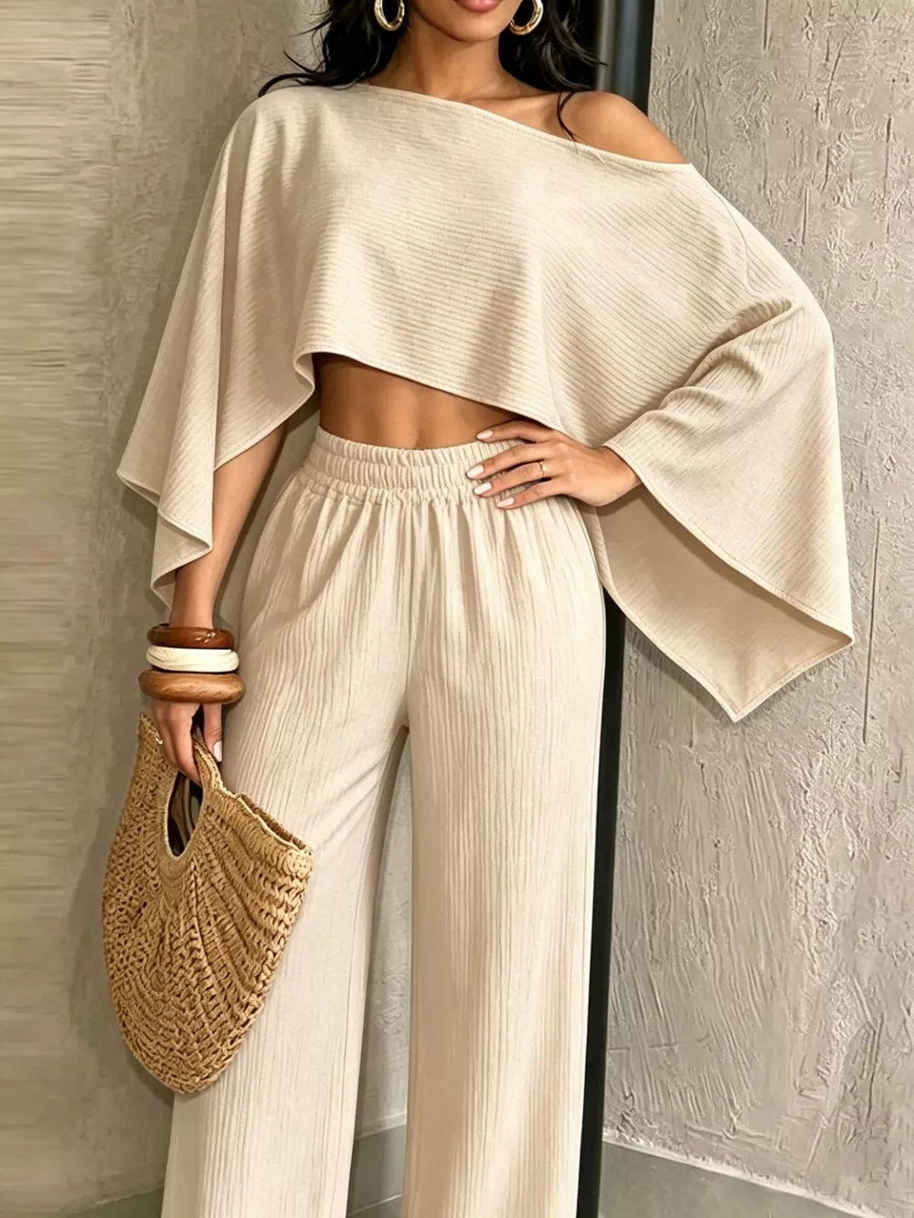Boat Neck Crop Top and Wide-Leg Pants Set, image 6